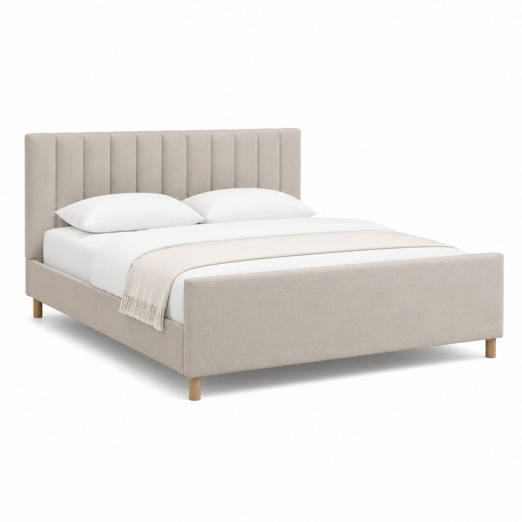 Lit double avec cadre de lit beige en polyester pour matelas 160 x 200 cm 172 x 214 x 112 cm