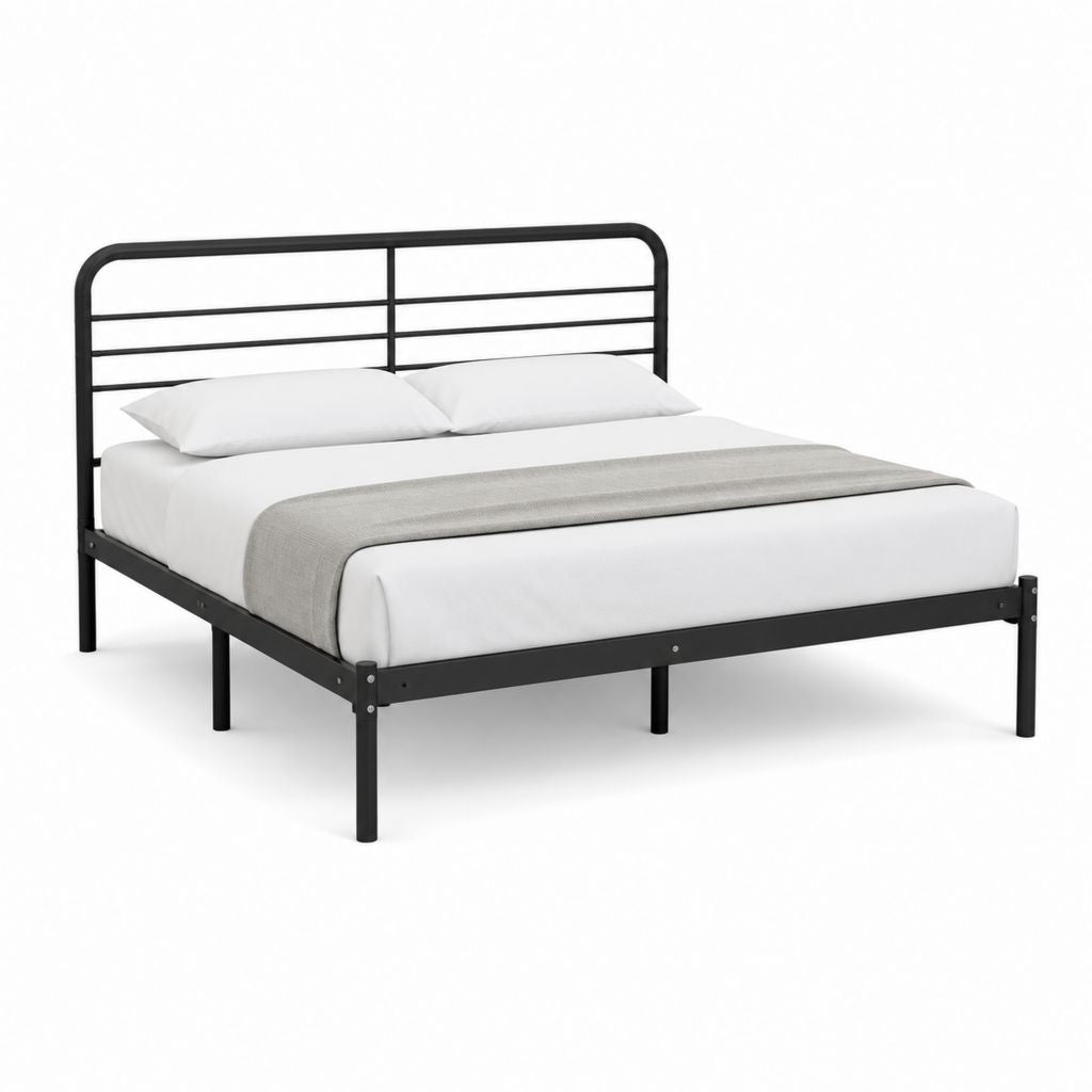 Cadre de lit double noir en acier 140 x 190 cm avec tête de lit à barreaux