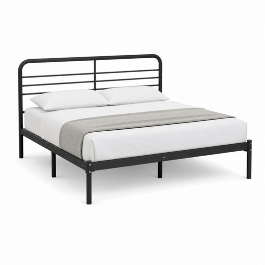 Cadre de lit double noir en acier 140 x 190 cm avec tête de lit à barreaux