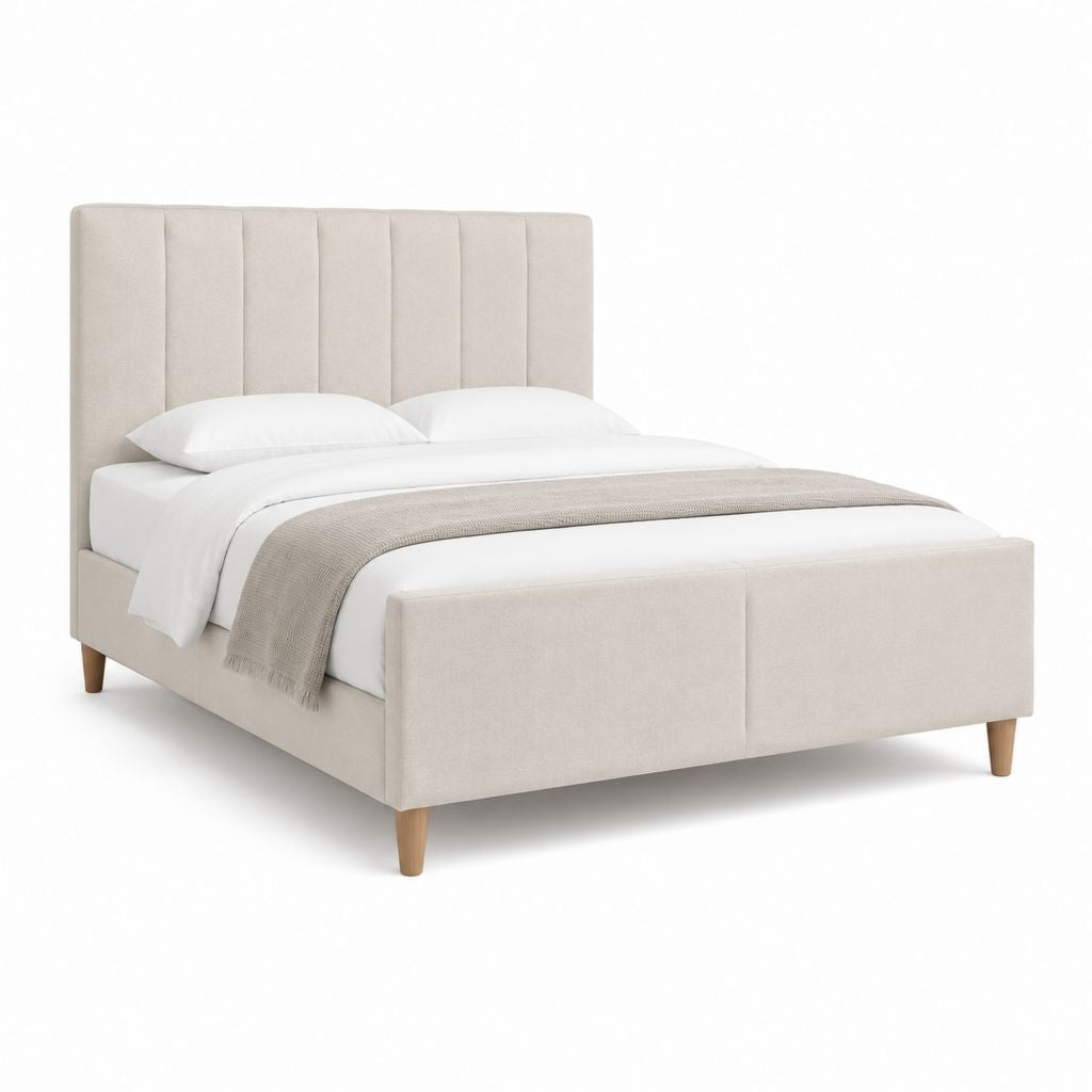 Lit double capitonné beige en polyester 160 x 200 cm avec tête de lit rembourrée