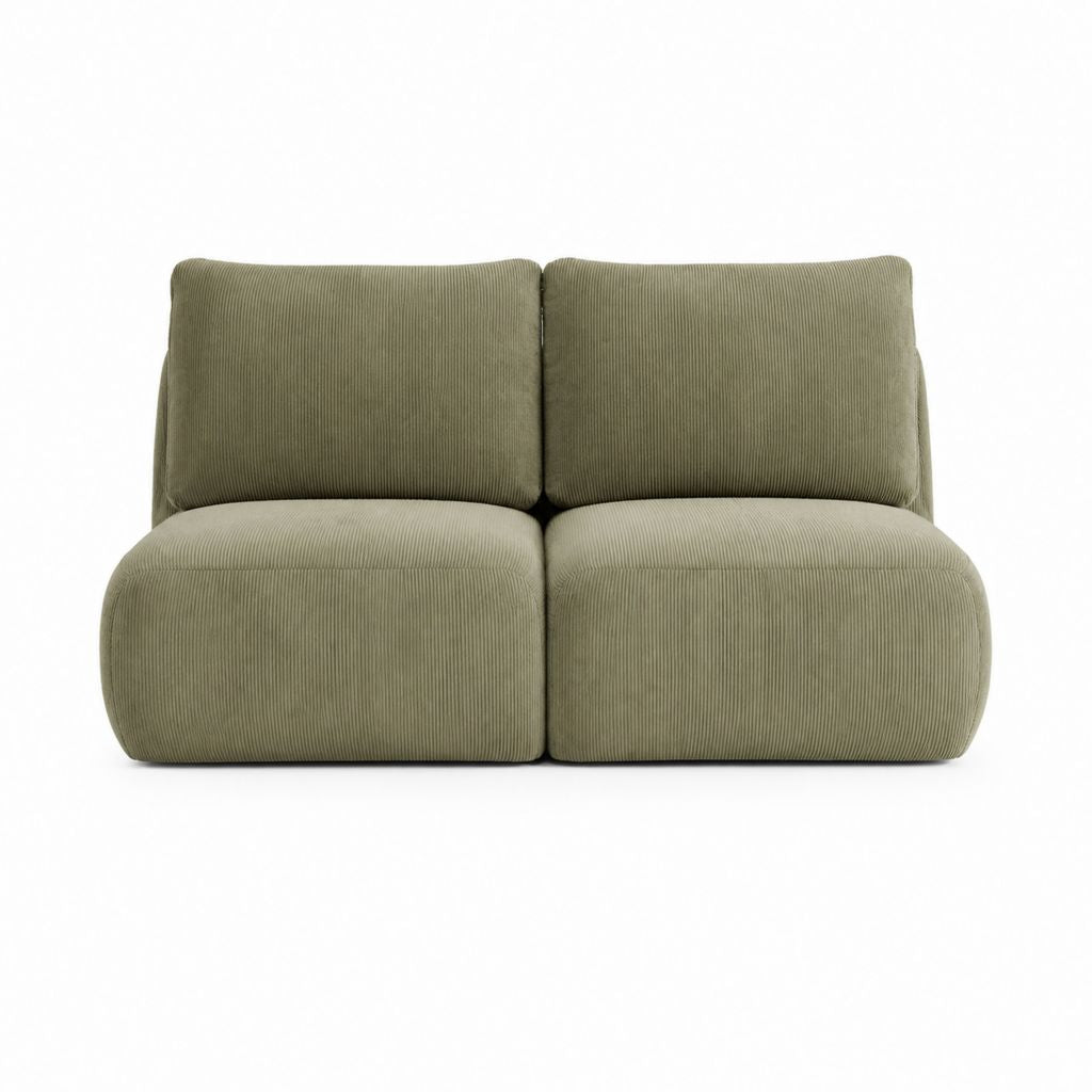 Canapé 2 places modulable vert en velours côtelé de polyester 160 x 95 x 75 cm