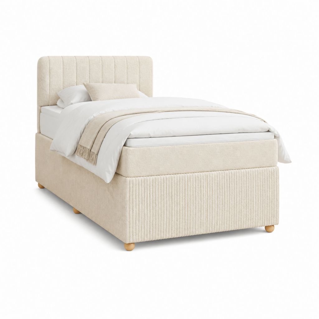 Lit simple capitonné beige en polyester avec sommier à lattes 90 x 190 cm