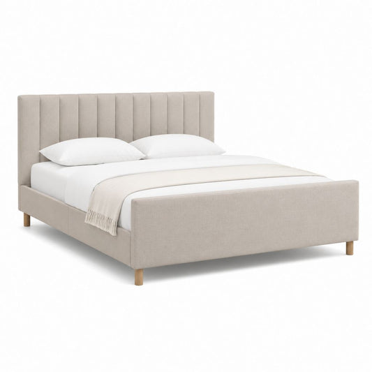 Lit double avec cadre de lit beige en polyester pour matelas 160 x 200 cm 172 x 214 x 112 cm
