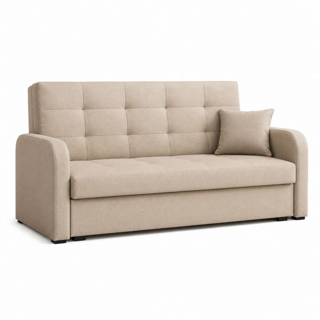 Canapé 3 places beige en polyester capitonné 200 x 90 x 85 cm
