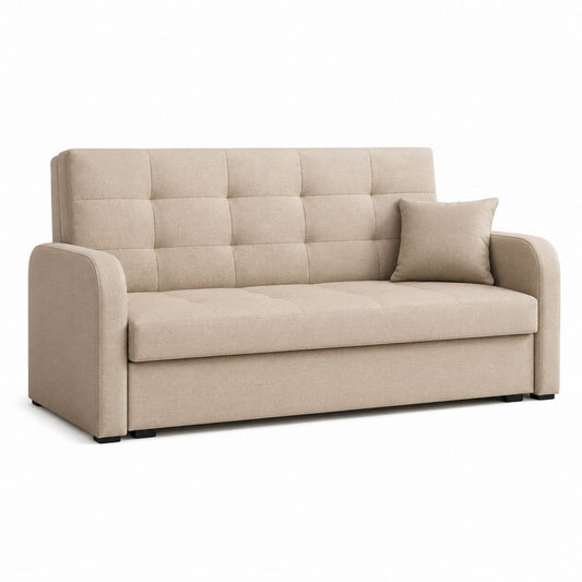 Canapé 3 places beige en polyester capitonné 200 x 90 x 85 cm