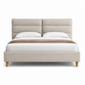Lit double 160 x 200 cm beige en polyester avec tête de lit capitonnée