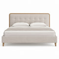 Lit double avec cadre de lit beige en polyester et finition chêne 160 x 200 cm