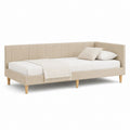 Lit banquette 1 place beige en polyester avec pieds en bois massif 90 x 200 cm