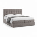 Lit coffre 160 x 200 cm gris en velours polyester avec tête de lit capitonnée et 2 tiroirs