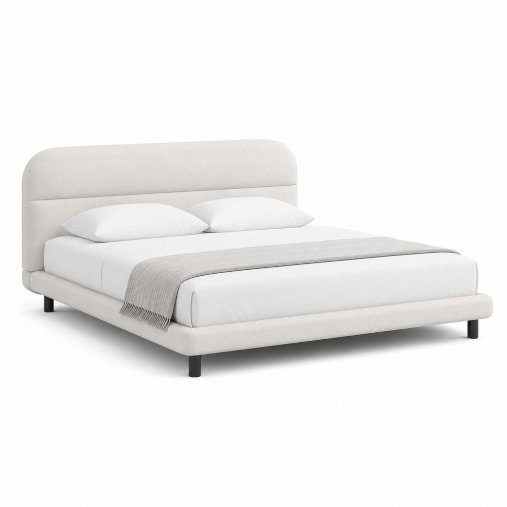 Lit double capitonné beige en polyester 160 x 200 cm avec tête de lit arrondie