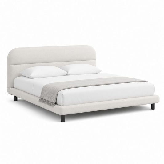 Lit double capitonné beige en polyester 160 x 200 cm avec tête de lit arrondie