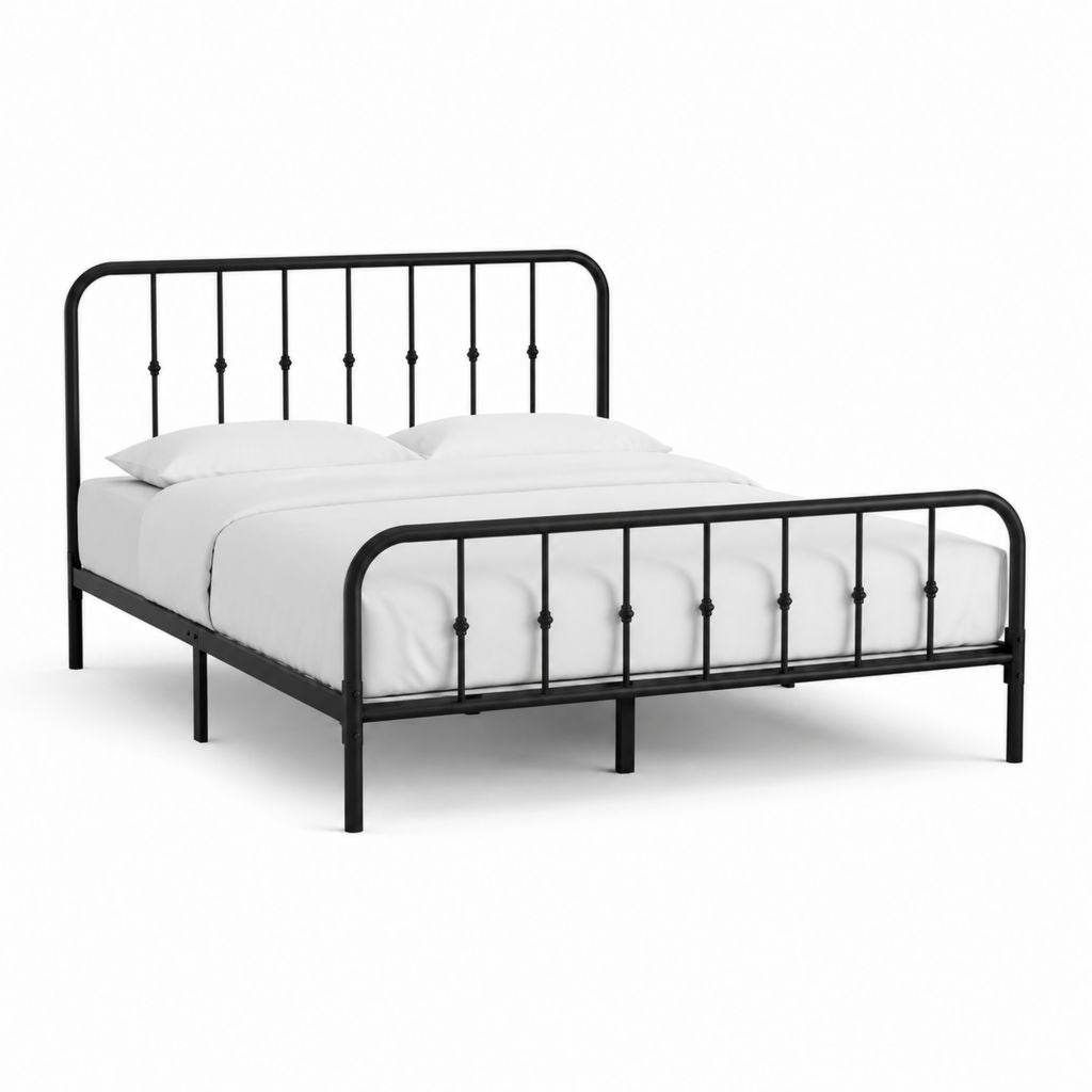 Cadre de lit double en acier noir avec tête et pied de lit 140 x 190 cm