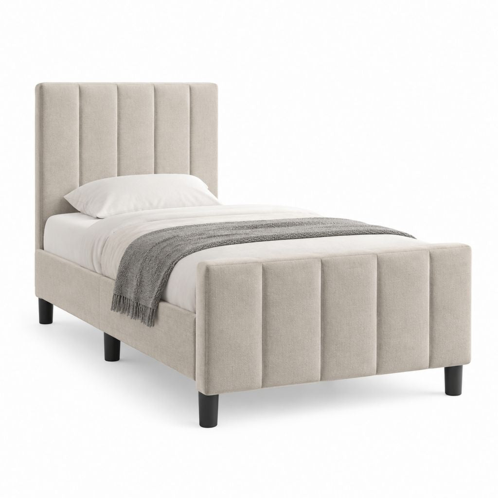 Lit simple capitonné beige en polyester 90 x 190 cm