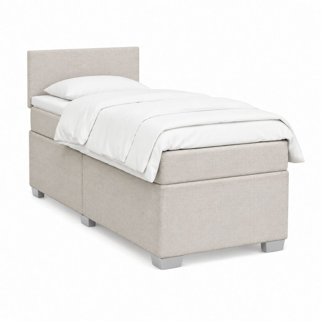 Lit capitonné beige en polyester avec tête de lit 90 x 200 cm
