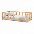 Lit enfant Montessori avec barrières en pin massif naturel 90 x 190 cm