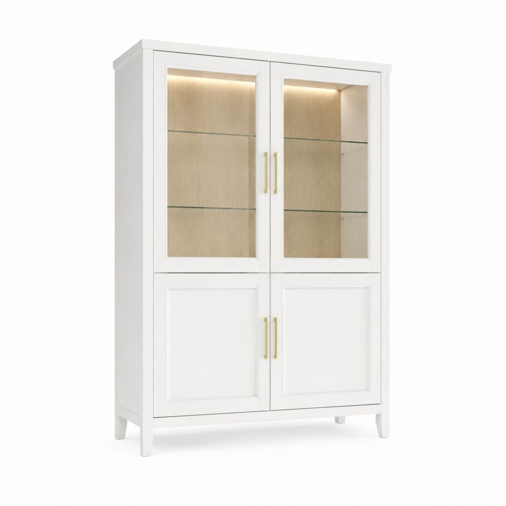 Vaisselier 4 portes blanc et chêne clair en panneaux de particules 100 x 40 x 190 cm