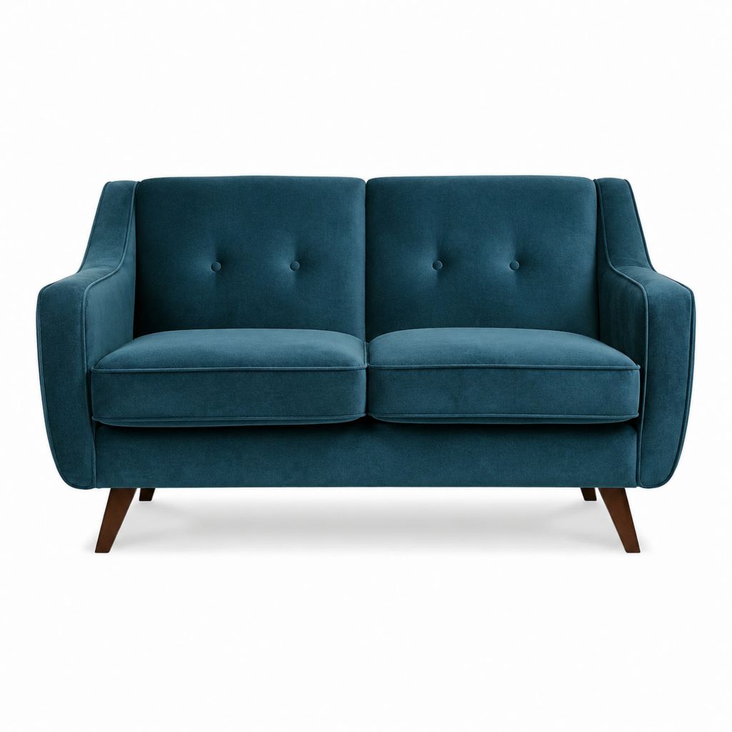 Canapé 2 places droit bleu pétrole en velours de polyester avec pieds en hévéa 150 x 85 x 85 cm