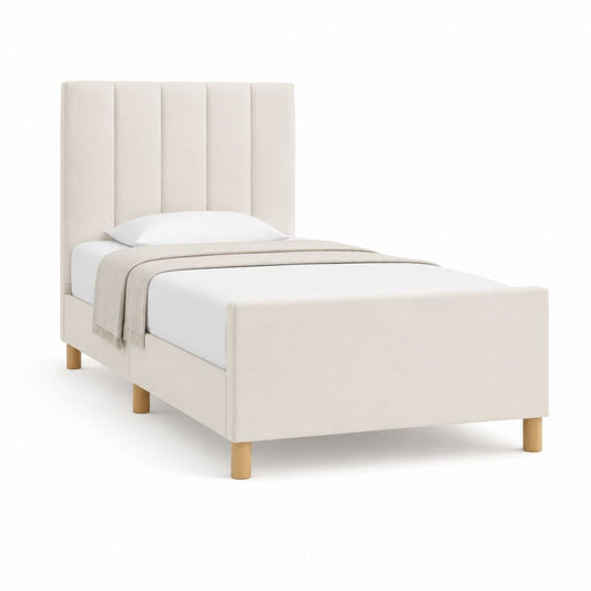 Lit simple rectangulaire beige en polyester 90 x 190 cm