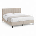 Lit double 160 x 200 cm beige en polyester avec tête de lit capitonnée