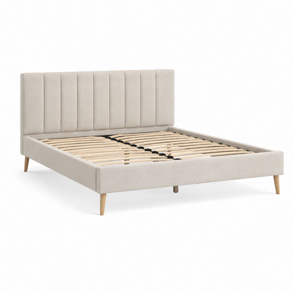 Lit double avec cadre beige en polyester rectangulaire 160 x 200 cm