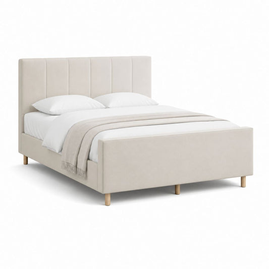 Lit double avec cadre beige en polyester rectangulaire 160 x 200 cm