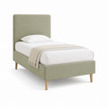 Lit une place capitonné vert en polyester avec cadre 90 x 190 cm