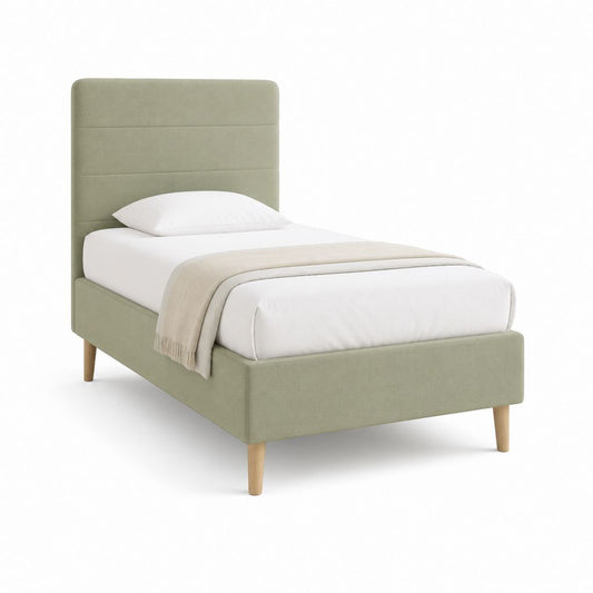 Lit une place capitonné vert en polyester avec cadre 90 x 190 cm